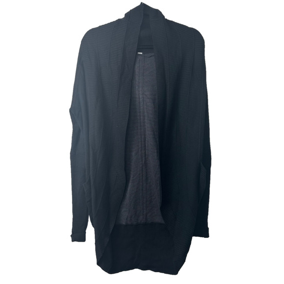 LULULEMON Black Transformation Open Front Wrap Cardigan Sweater Pockets M C8 - Picture 1 of 6